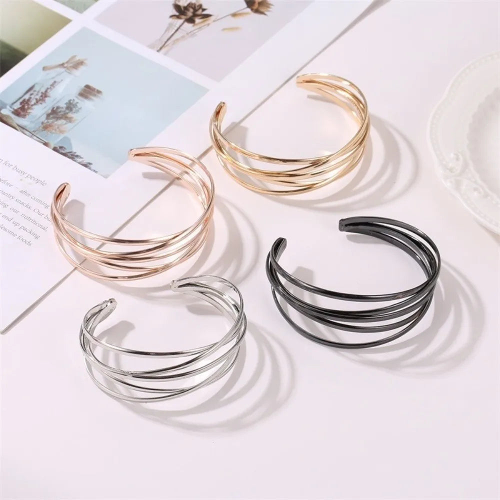 Elegant Multi-Layer Alloy Open Cuff Bangle – Adjustable Geometric Cuff Bangle Bracelet Nixie