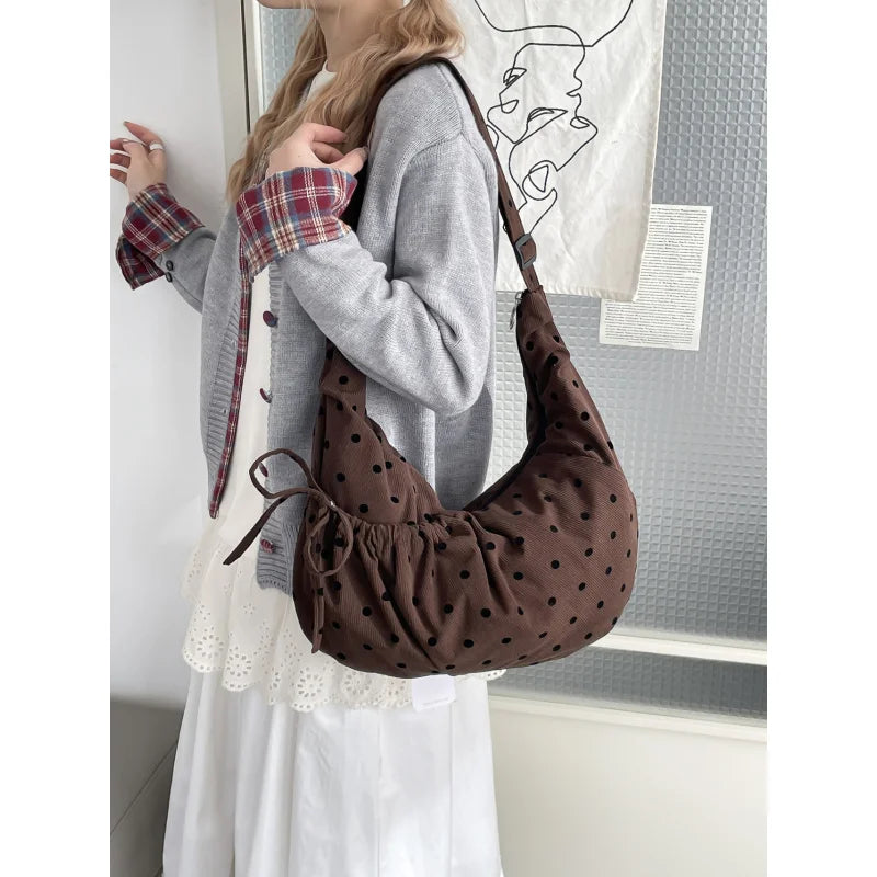 Polka Dot Flannel Crossbody Dumpling Bag | Women's Hobo Bag