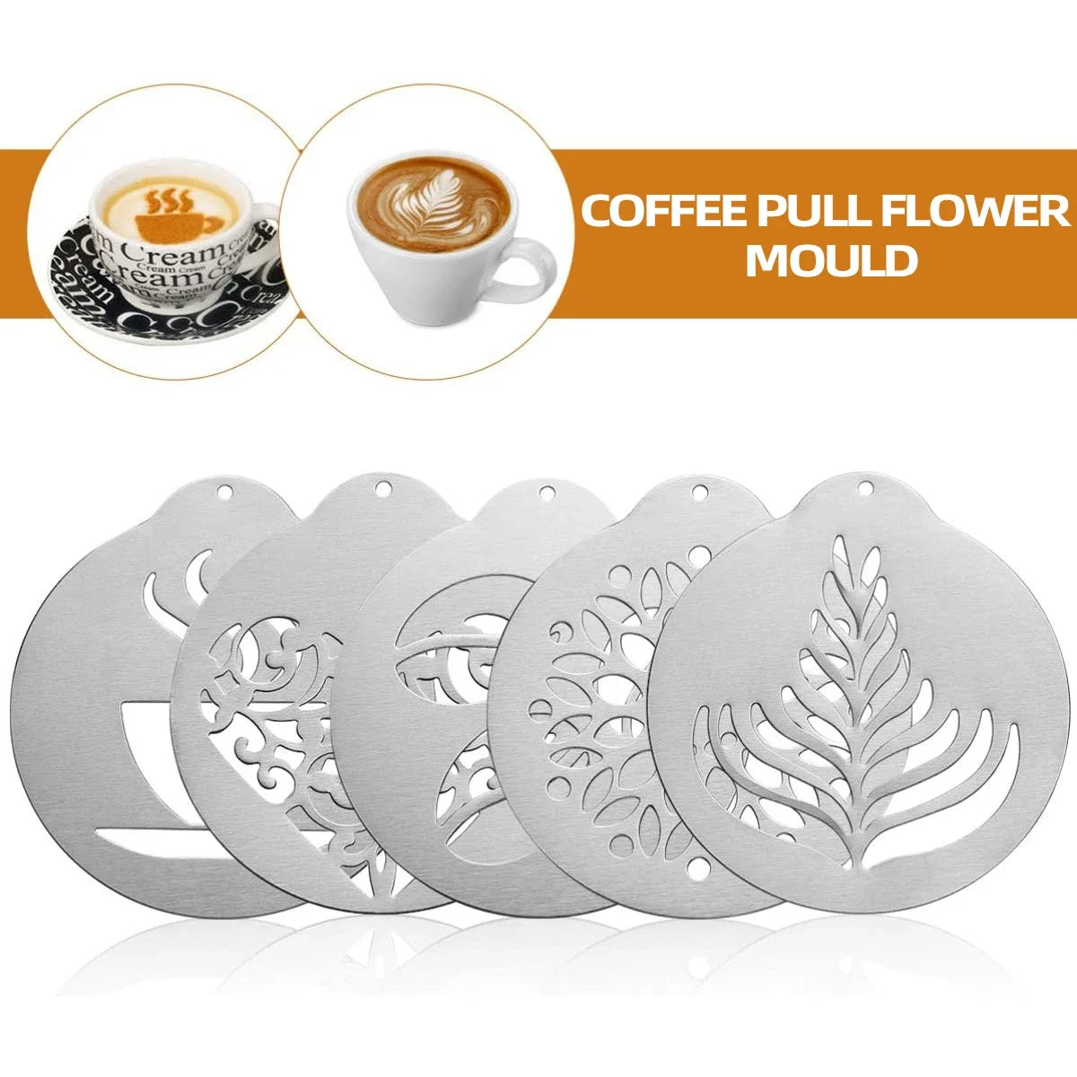 5-Piece Stainless Steel Latte Art Stencils & Cappuccino Templates Coffee Decorating Stencils Nixie