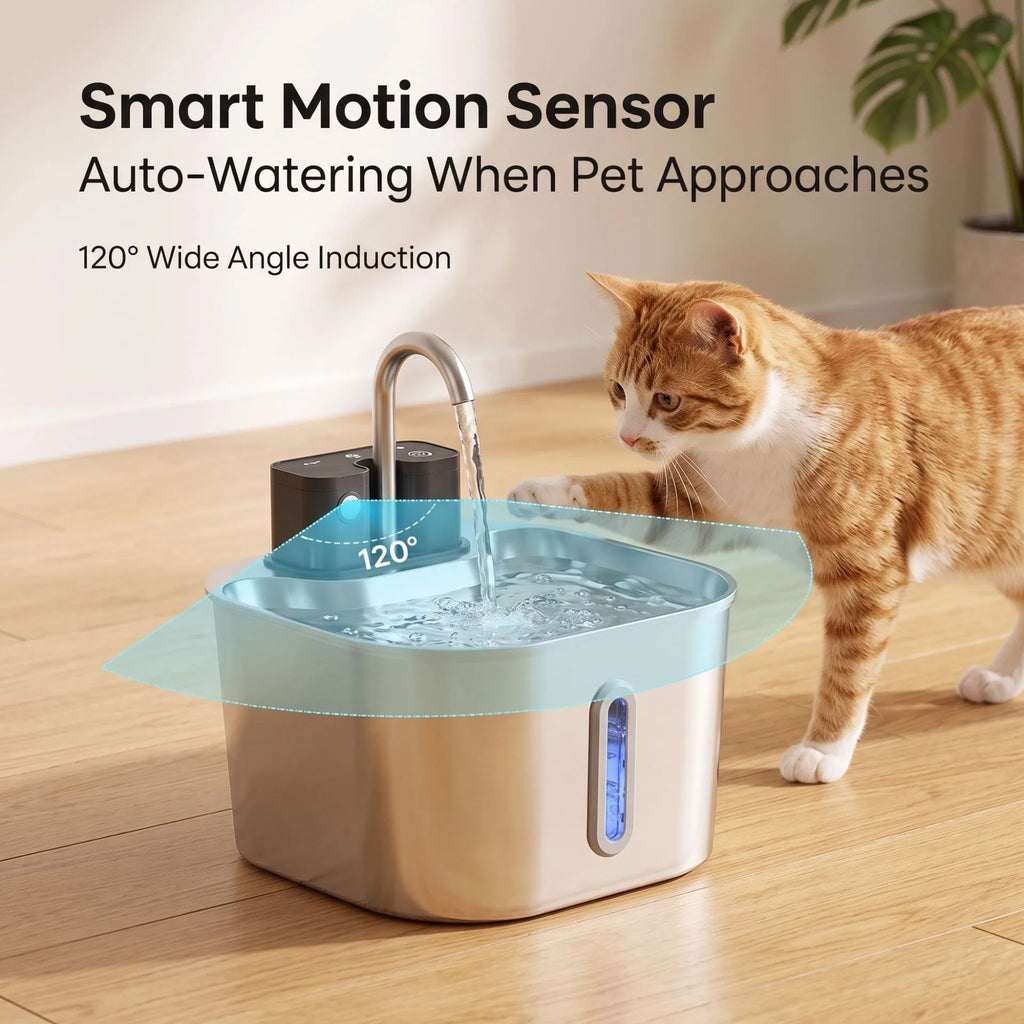 Nixie 2.2L Stainless Steel Cat Water Fountain | Smart Sensor Pet Water Fountain Nixie