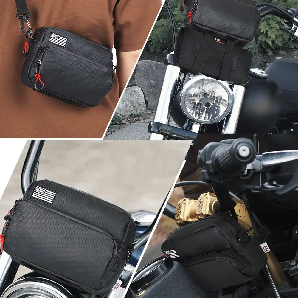 KEMIMOTO Motorcycle Handlebar Bag – Universal Fork & Sissy Bar Motorcycle Handlebar Bag Nixie