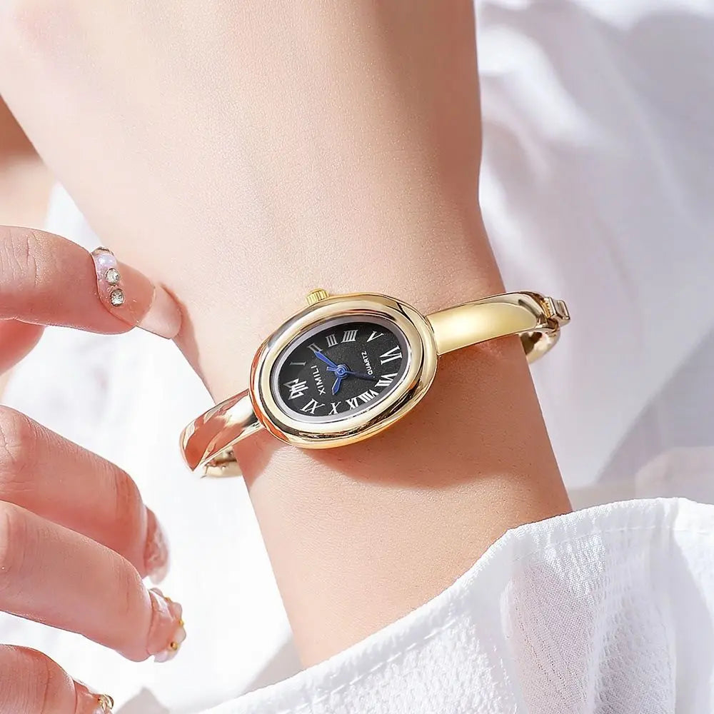 Oval Dial Bangle Bracelet Watch – Elegant Ladies Quartz Watch Ladies Bangle Watch Nixie
