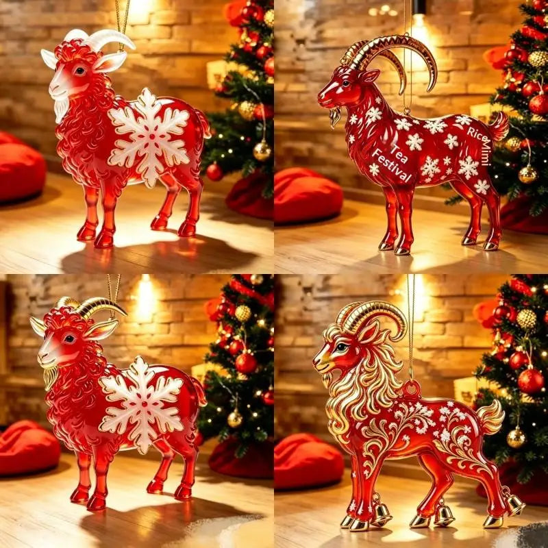 Acrylic Chinese Zodiac Goat Ornament – Red Gold Festive Decor Hanging Ornament Nixie