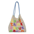 Korean Style Large Canvas Tote Bag – Letter Embroidered Canvas Tote Bag Nixie Khaki (Small)
