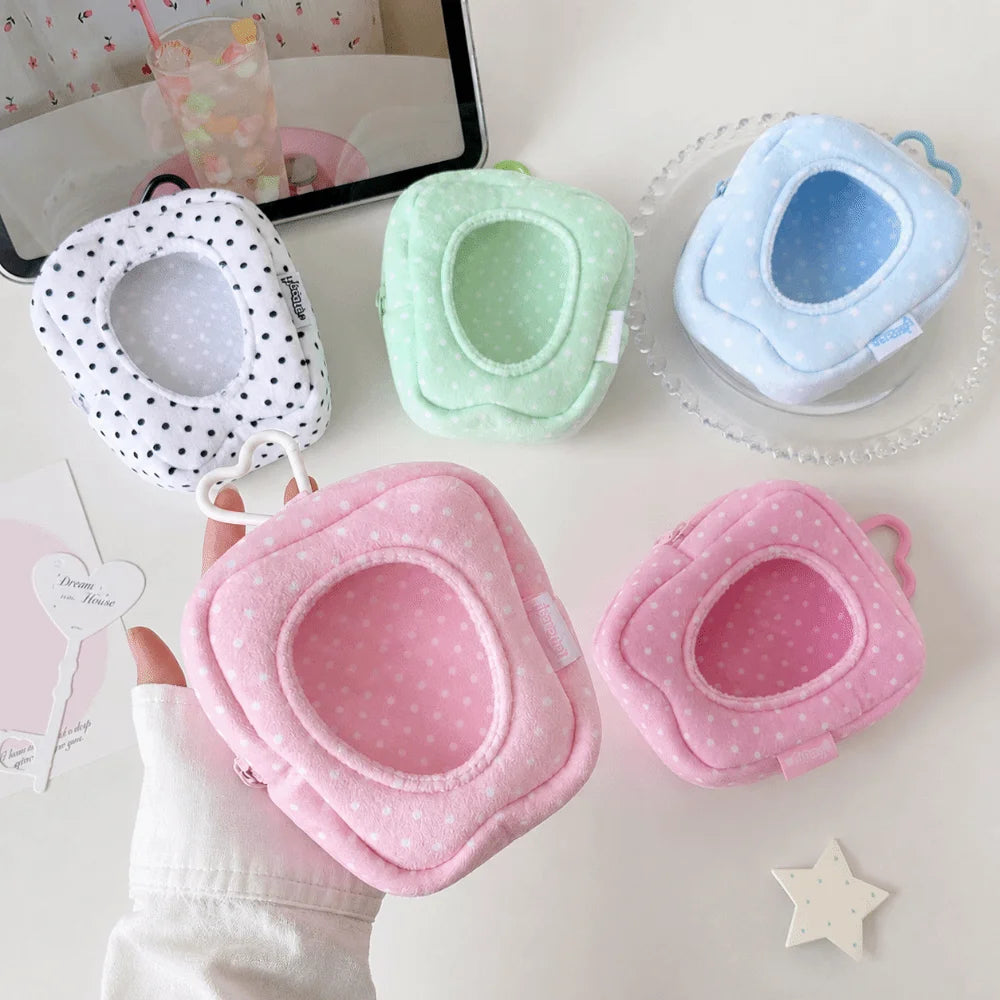 Polka Dot Plush Doll Display Bag with Heart Carabiner