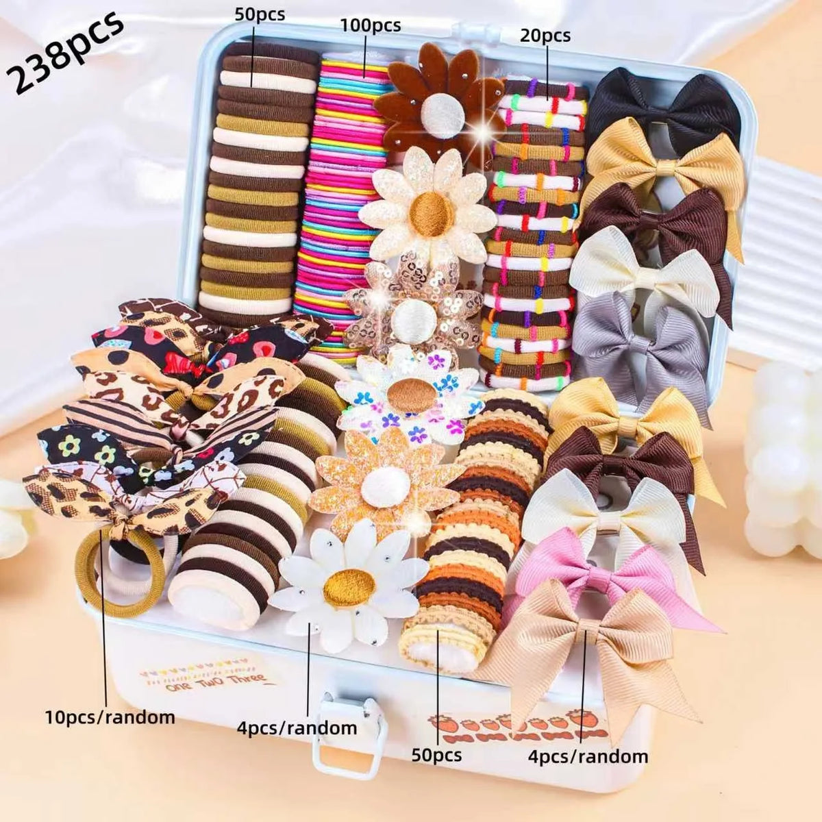 Girls Elastic Floral Bow Hair Bands & Bunny Ear Hair Ties Set