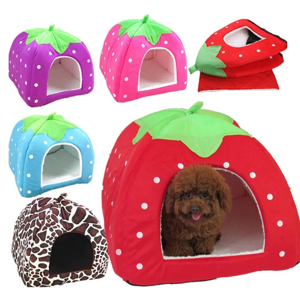 Strawberry Foldable Pet Cave Bed with Cushion – S & L Sizes Pet Cave Bed Nixie