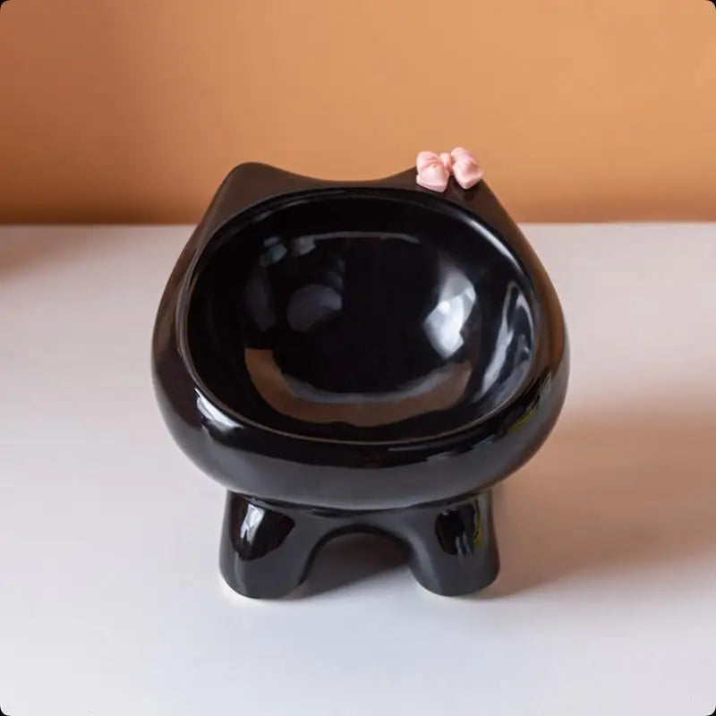 15° Tilted Ceramic Cat Bowl | Elevated Whisker-Friendly Pet Bowl Ceramic Cat Bowl Nixie Black