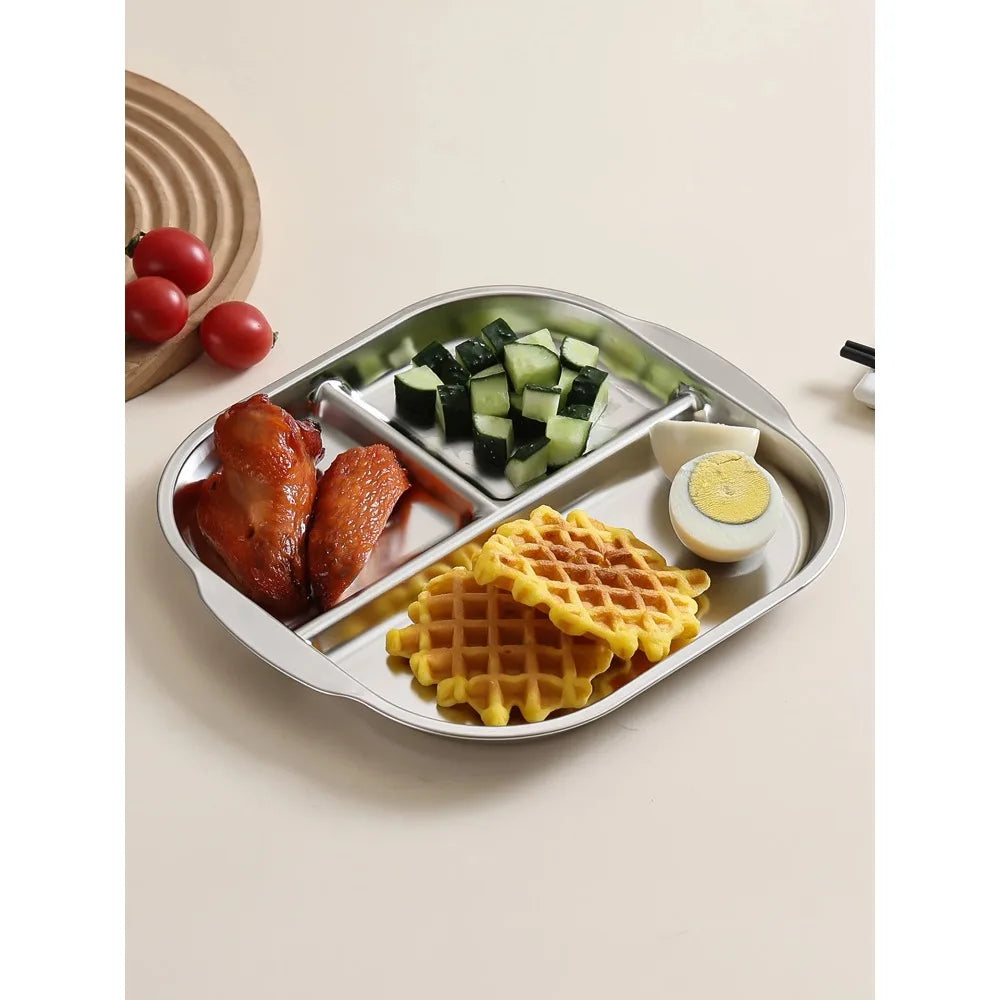 304 Stainless Steel 3-Compartment Divided Plate for Kids Divided Dinner Plate Nixie
