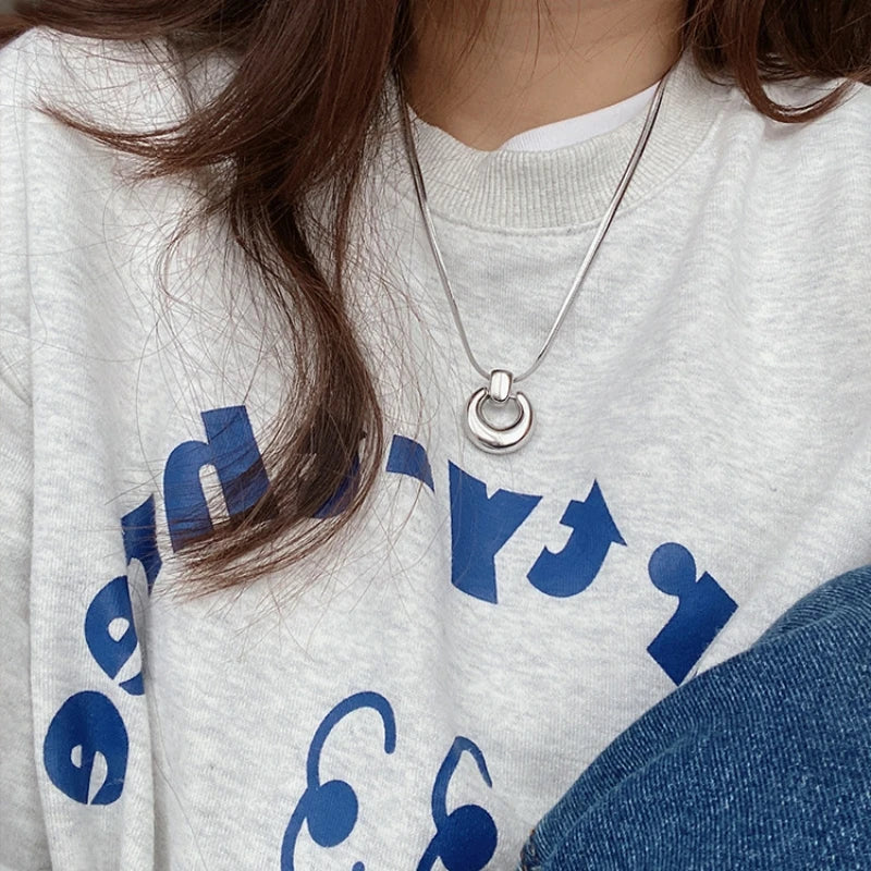 Stainless Steel Donut Necklace Minimalist Hollow Sweater Chain Fashion Necklace Nixie