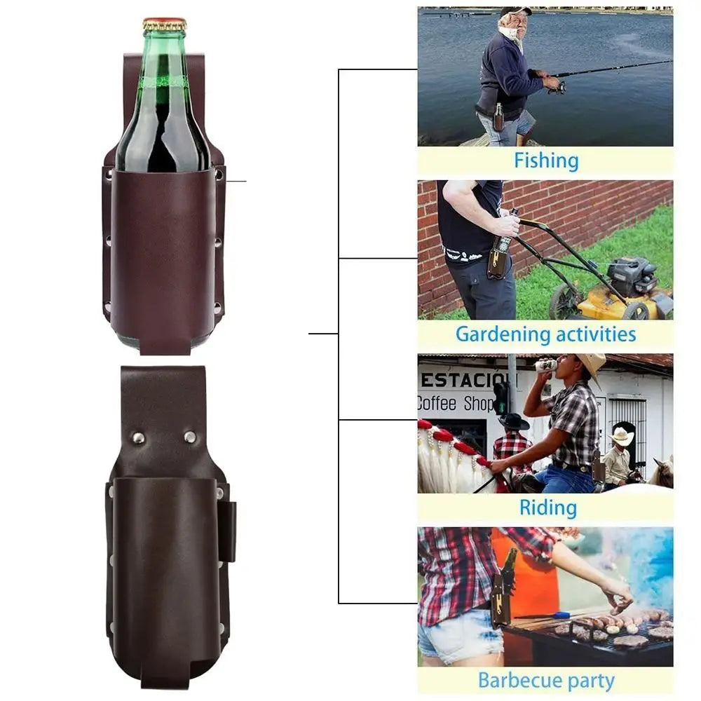 PU Leather Beer Bottle Waist Holster Belt Bag with Pen Holder Bottle Waist Holster Nixie