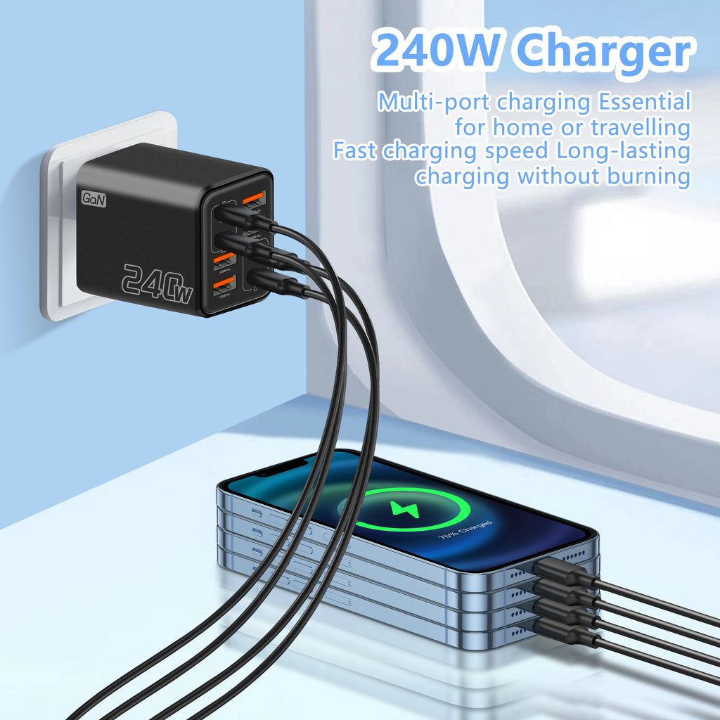 240W GaN 8-in-1 USB-C Fast Charger – EU/US/UK Plug Adapter USB-C GaN Charger Nixie