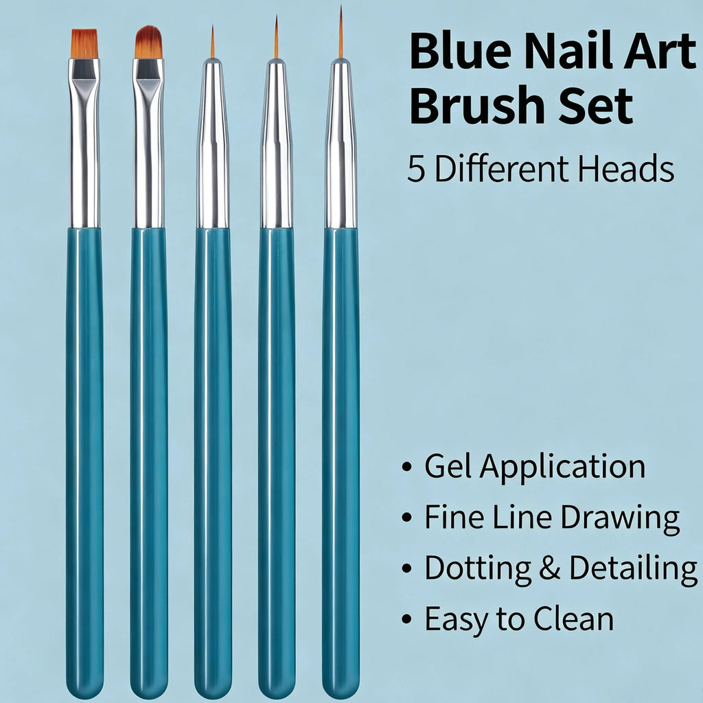 5-Piece Nail Art Brush Set – Liner, Fan, Dotting & Gel Tools Nail Art Brush Set Nixie