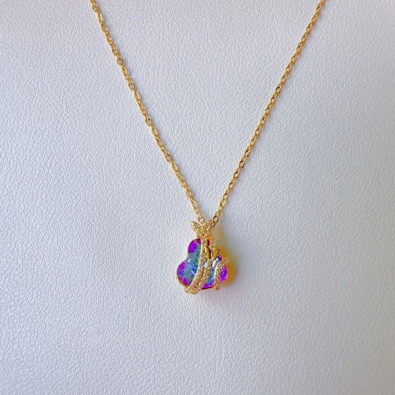 Butterfly Heart Pendant Necklace | Gold Stainless Steel Chain Pendant Necklace Nixie