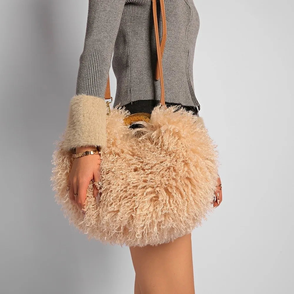 Soft Fur Plush Shoulder Bag Large Capacity Women's Tote Plush Shoulder Bag Nixie