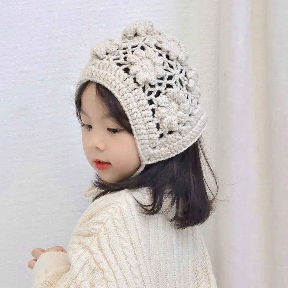 Kids Handmade Knitted Beret Hat – Bohemian Hollow Flower Cap Kids Knitted Beret Nixie