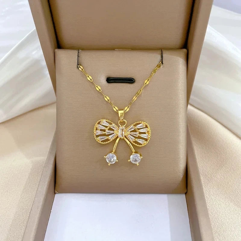 Butterfly Knot Pendant Necklace – Gold Stainless Steel Chain Pendant Necklace Nixie