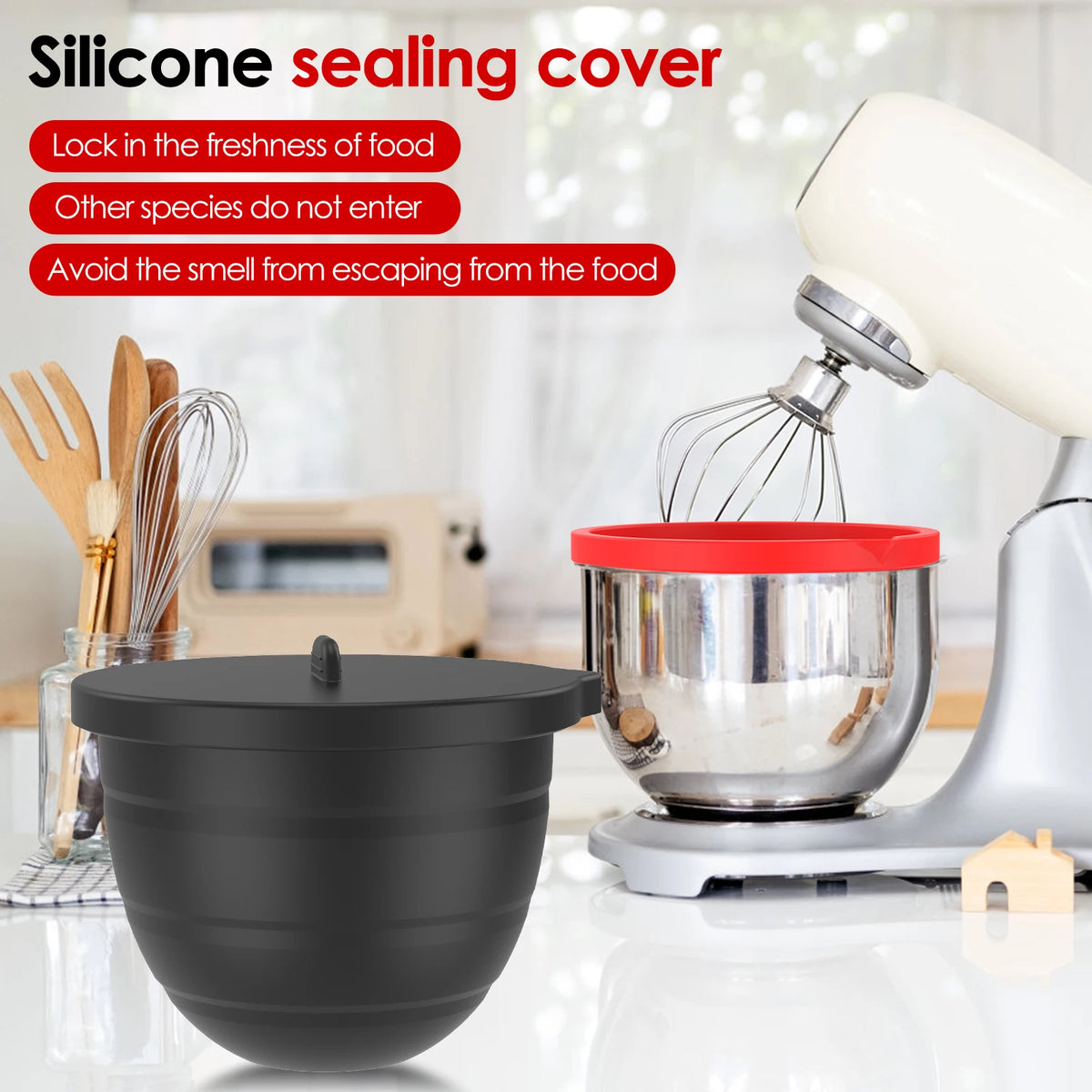 Silicone Bowl Liners for KitchenAid 5 Qt Mixer – 3 Pack + Lids Mixer Bowl Liner Nixie