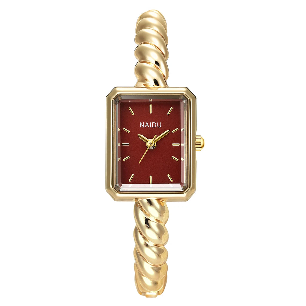 Women's Gold Square Dial Quartz Bracelet Watch – Retro Style Women's Bracelet Watch Nixie Red