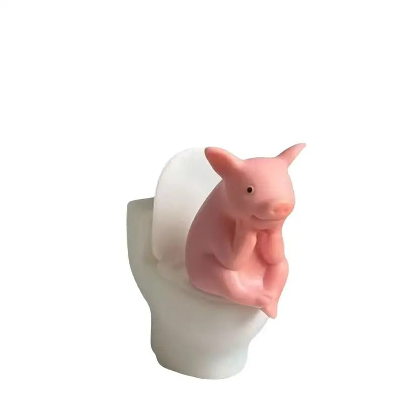 Cute Pig on Toilet Figurine – Funny Bathroom Desk Decor Novelty Figurine Nixie