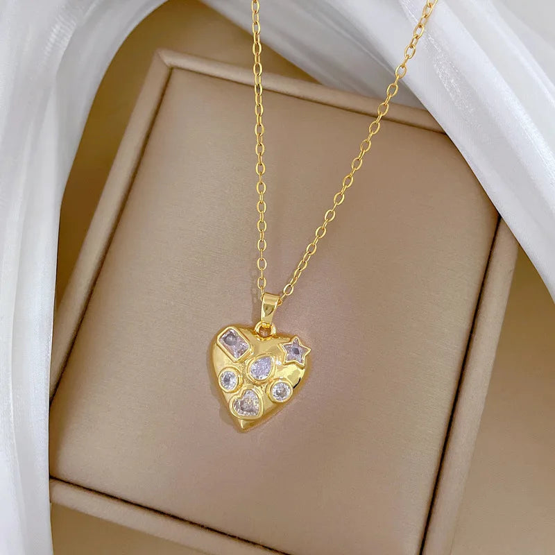 Heart Pendant Necklace for Women – Gold Stainless Steel Choker Pendant Necklace Nixie