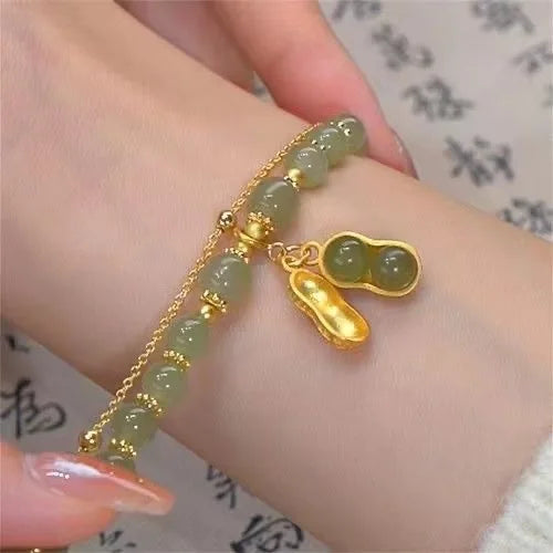 Vintage Imitation Hetian Jade Beaded Bracelet | Women's Gift