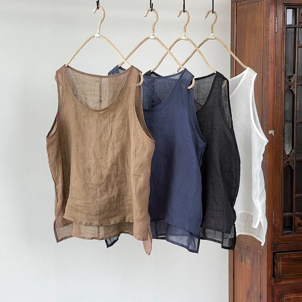 Women's Cotton Linen Sleeveless Vest – Loose Fit Tank Top Women's Tank Top Nixie