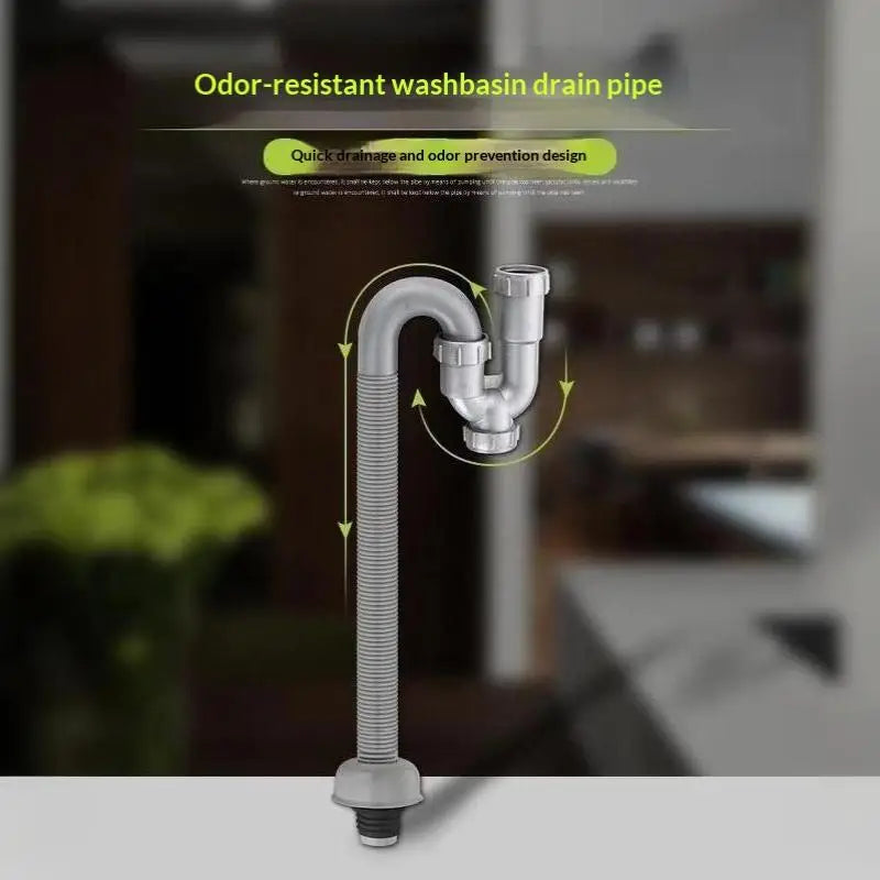 Flexible S-Trap Sink Drain Pipe PP Anti-Odor Hose Fitting Sink Drain Pipe Nixie