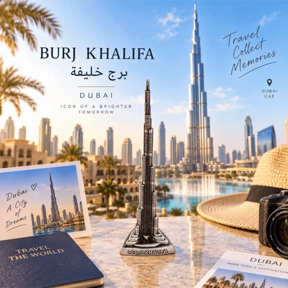 Burj Khalifa Tower Model Gray Alloy Dubai Landmark Statue 8.66in Architectural Figurine Nixie