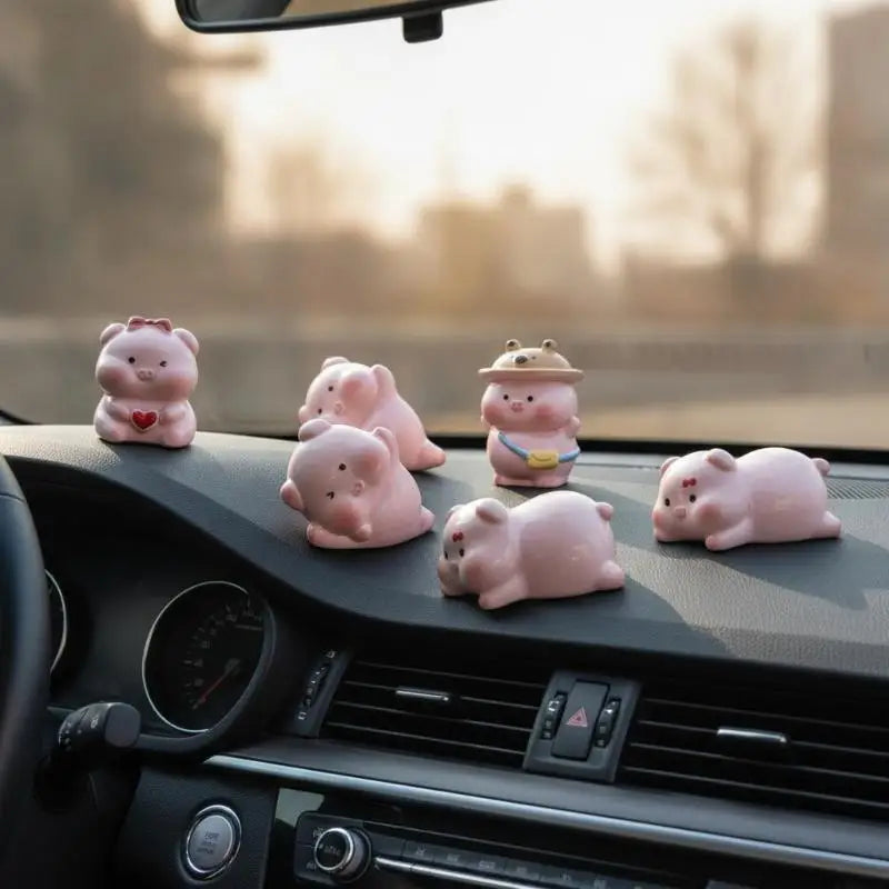 Cute Mini Pink Pig Figurine – Desk & Car Dashboard Ornament Mini Resin Figurine Nixie
