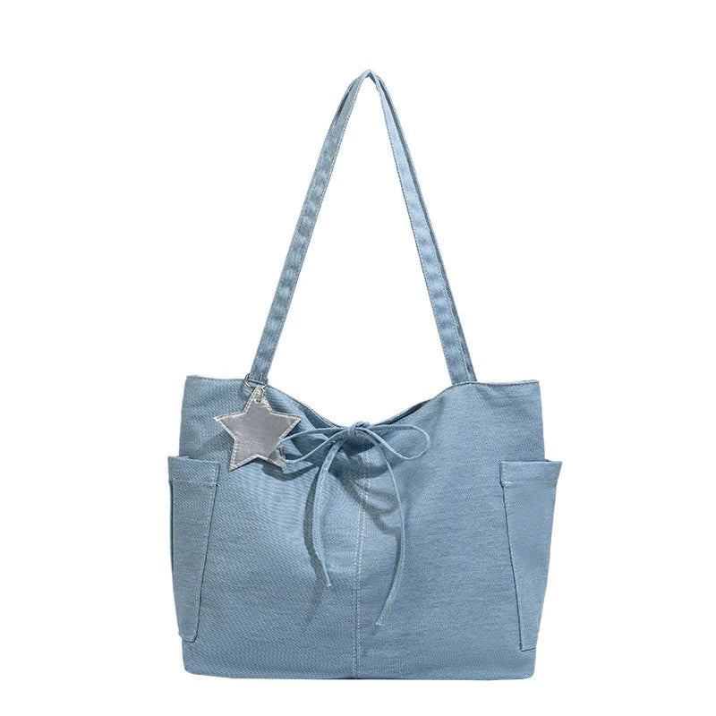 Korean Denim Star Canvas Tote Bag – Large Capacity Shoulder Bag Canvas Tote Bag Nixie