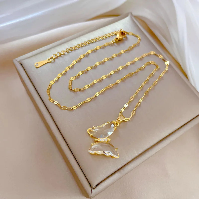Butterfly Pendant Necklace Gold Stainless Steel Clavicle Chain Pendant Necklace Nixie