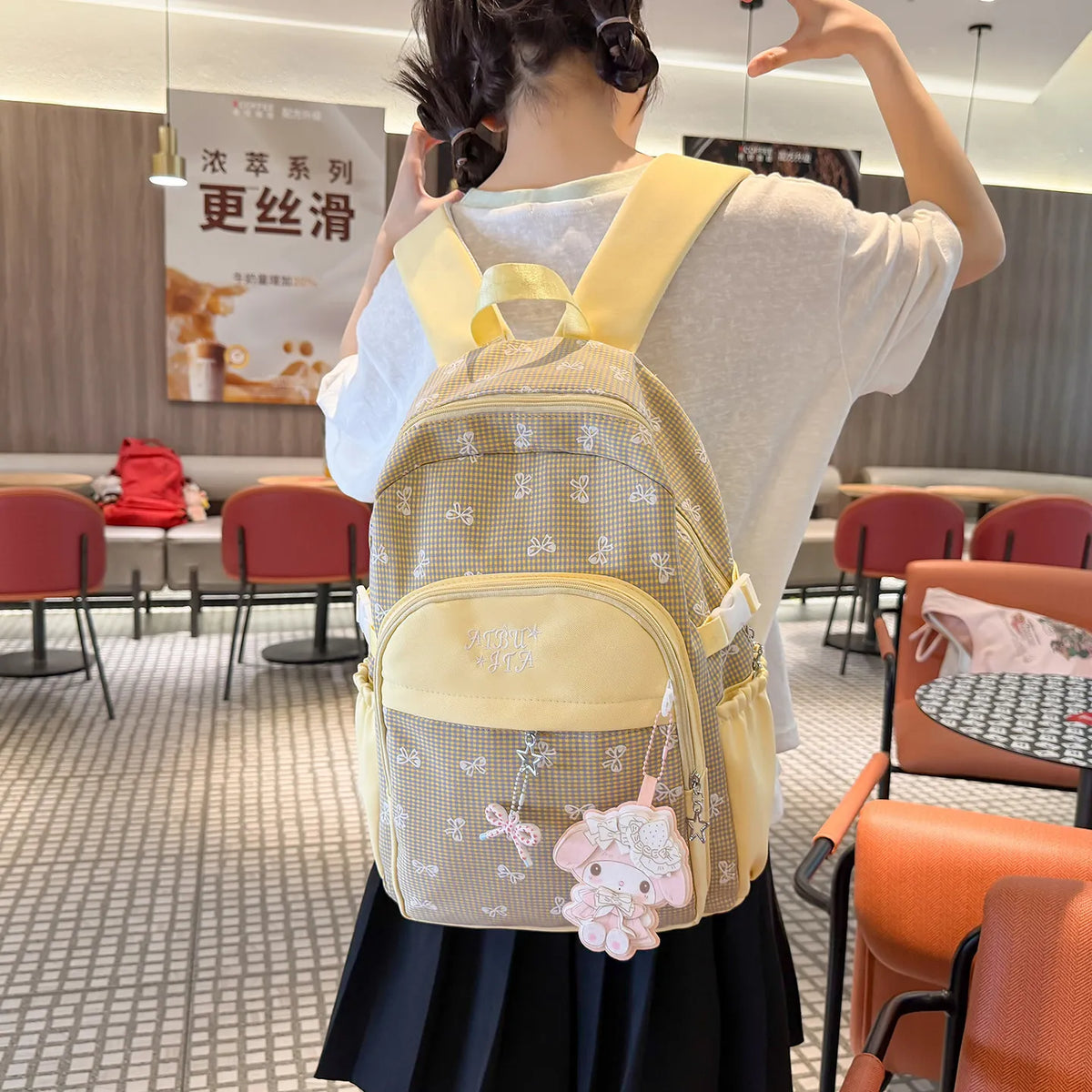Teen Girls Bowknot Backpack – Lightweight Aesthetic School Bag Girls Fashion Backpack Nixie BB-1443Yellow(No Cha