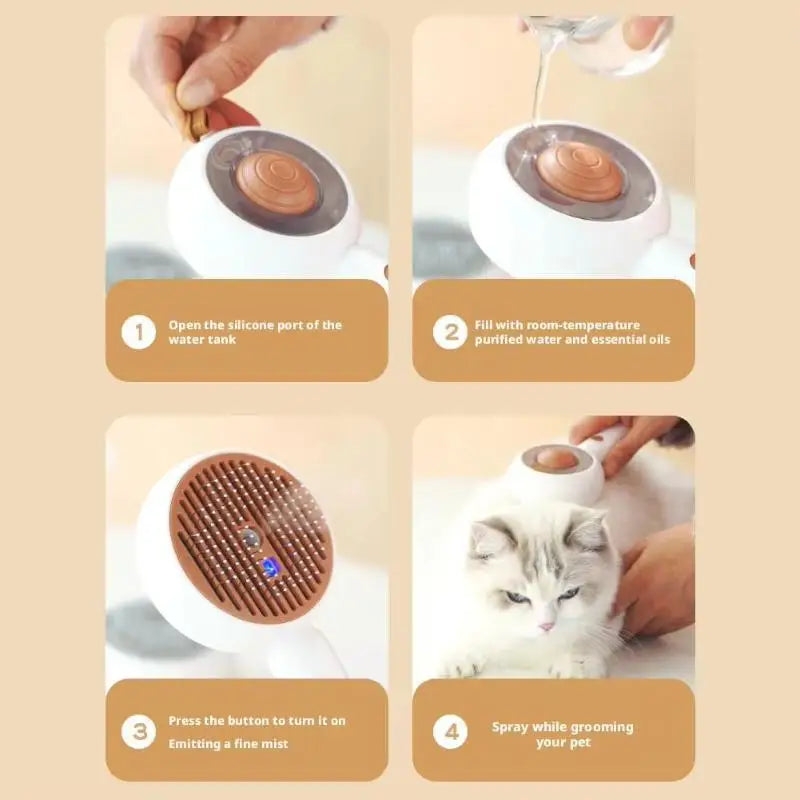 3-in-1 Pet Steam Grooming Brush | 30ml Tank, 35-Min Mist