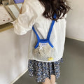 Women's Hollow Woven Mesh Bucket Bag – Large Crossbody Woven Mesh Handbag Nixie Royal Blue (No Charm
