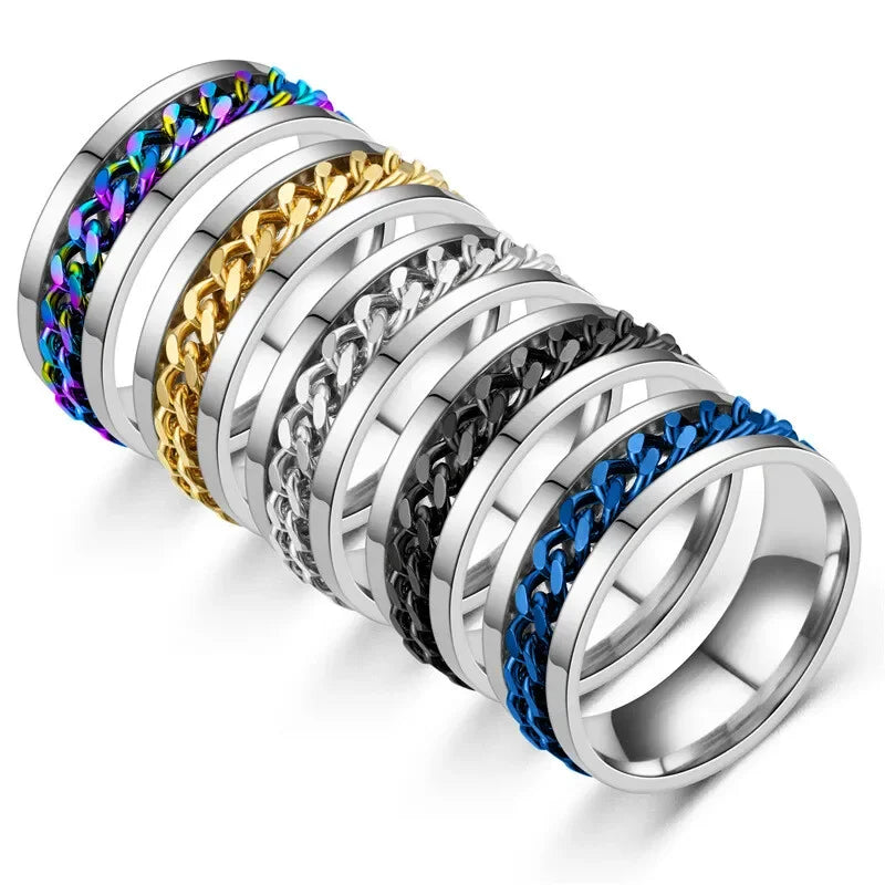 Punk Chain Rotating Ring Men & Women Zinc Alloy Sizes 6–11 Fashion Ring Nixie