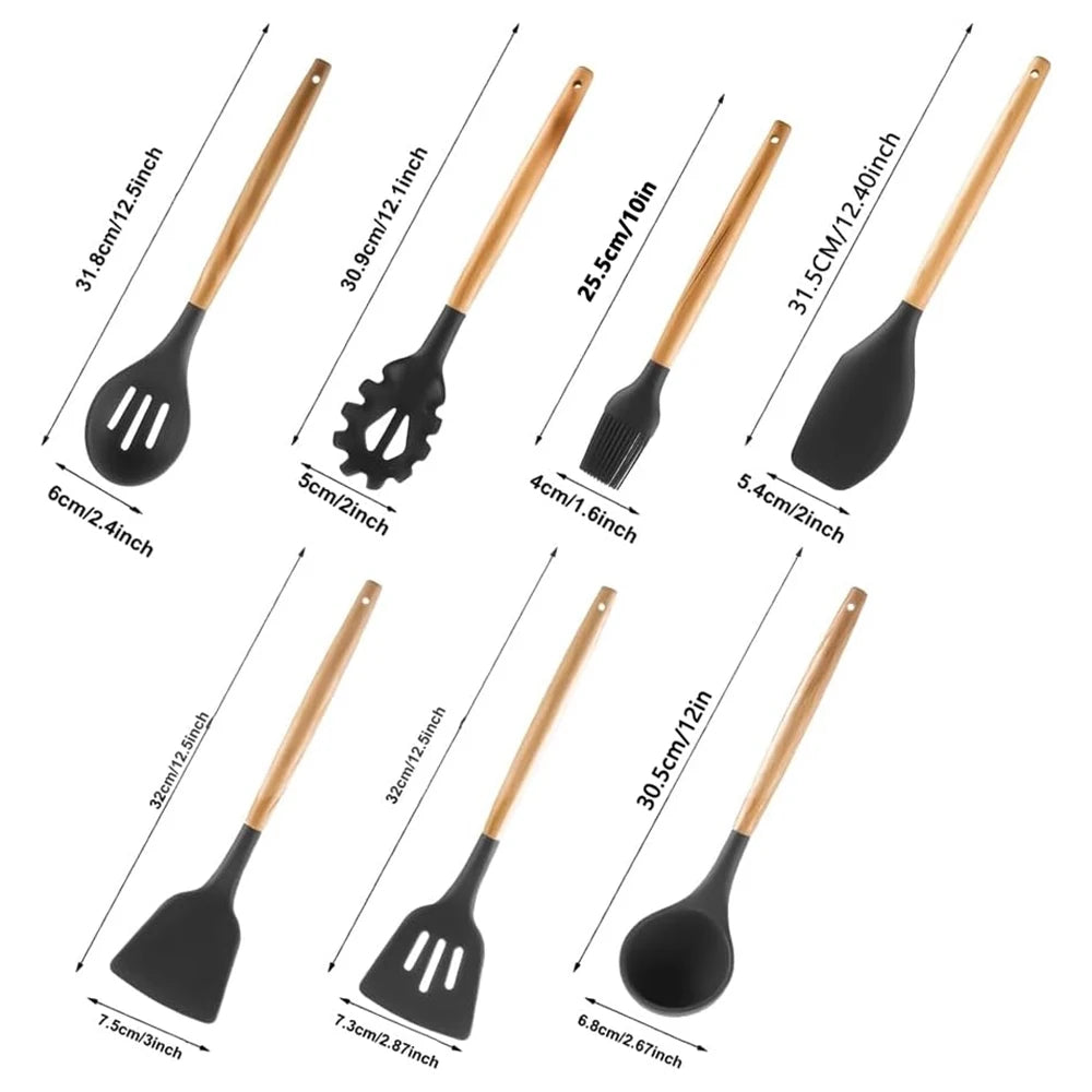7-Piece Silicone Kitchen Utensil Set with Wooden Handles Kitchen Utensil Set Nixie