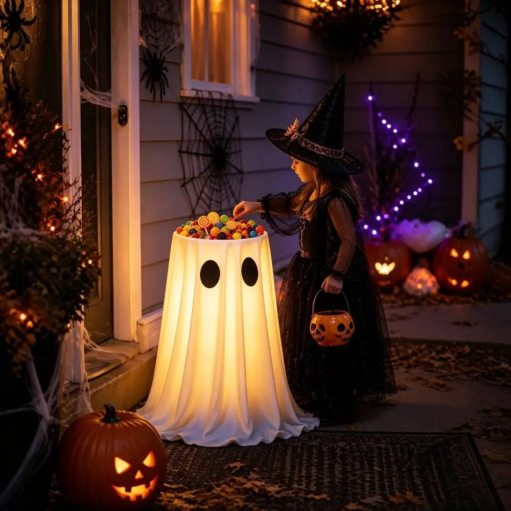 Lighted Halloween Ghost Candy Bowl | LED, Remote & Timer