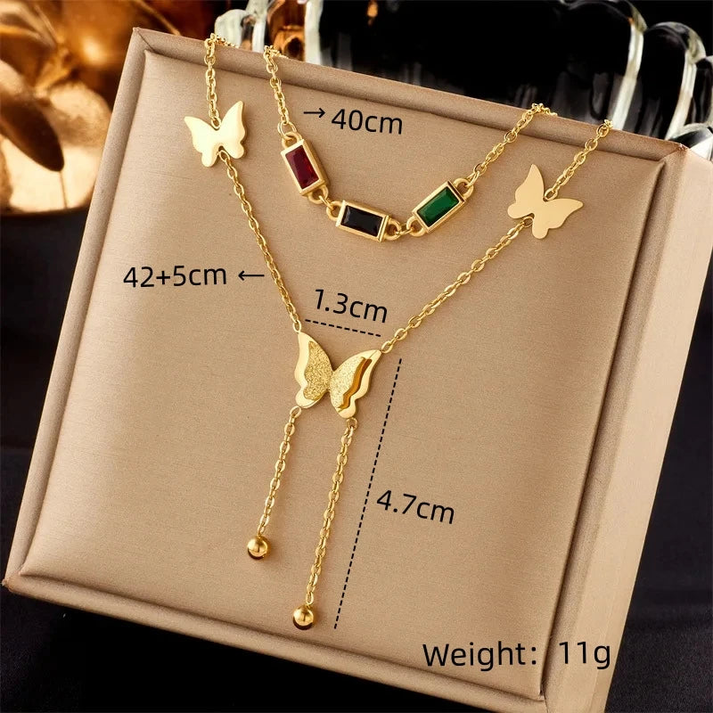 Multi-Layer Stainless Steel Tassel Pendant Necklace for Women