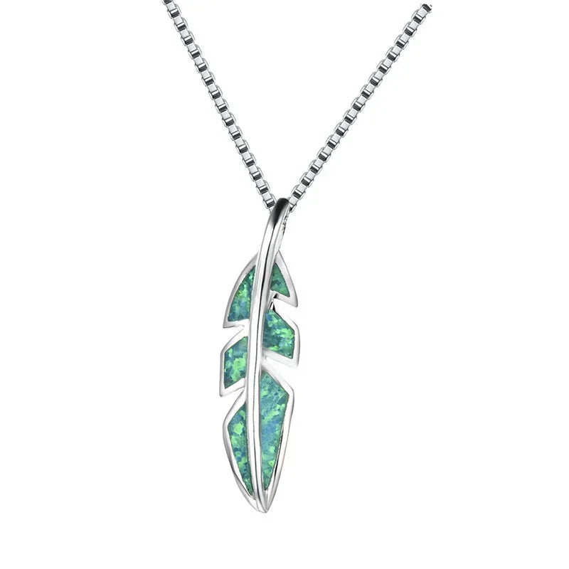 Fire Opal Feather Pendant Necklace – 925 Sterling Silver Pendant Necklace Nixie