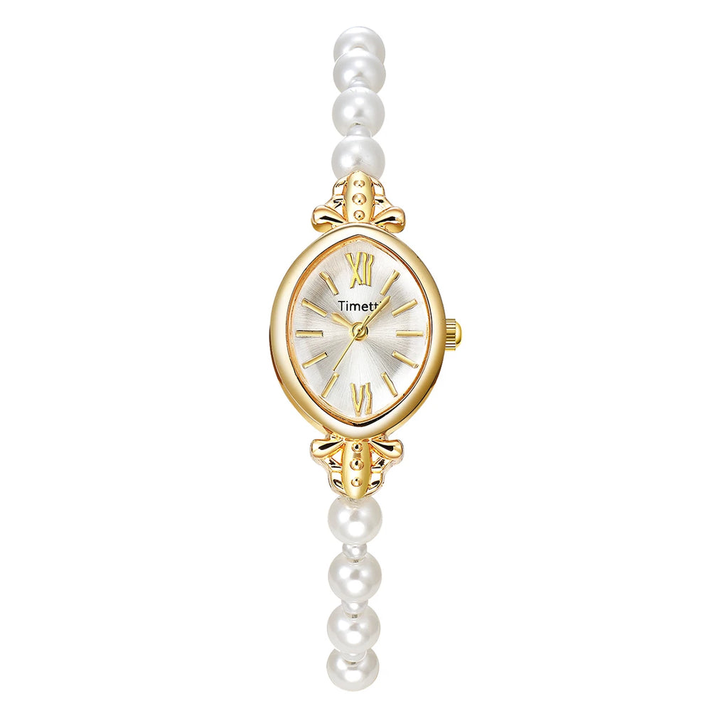 Timetti Retro Roman Numeral Quartz Watch | Alloy Band Quartz Wrist Watch Nixie Gold