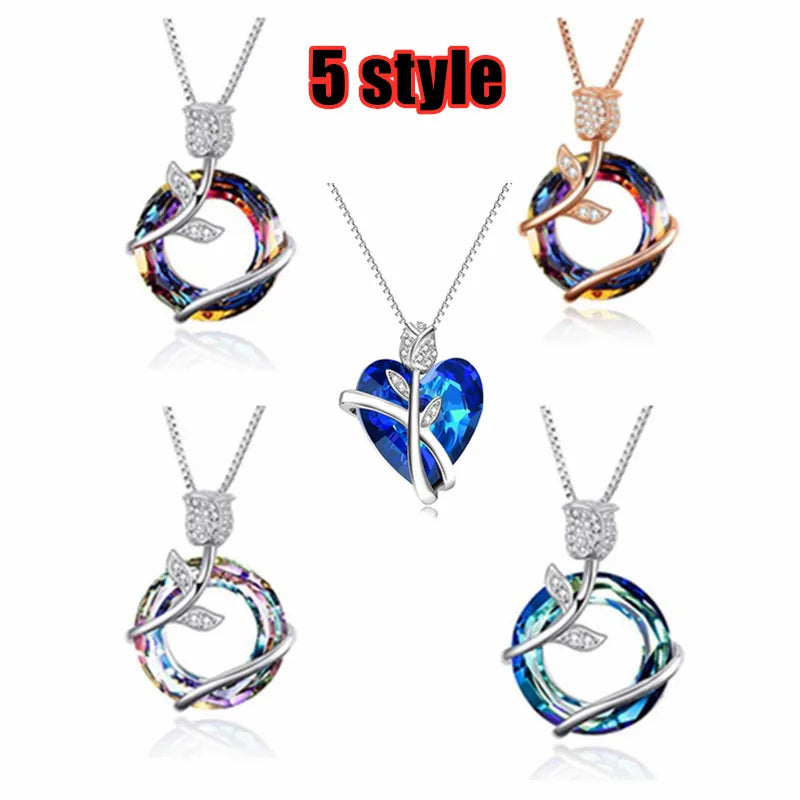 Crystal Rose Flower Pendant Necklace – Vintage Glass Style Pendant Necklace Nixie