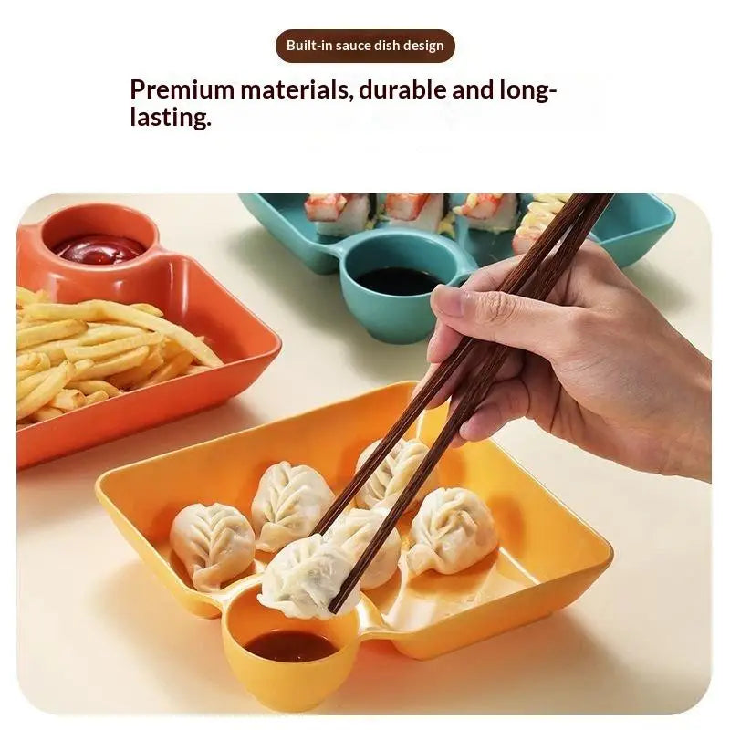 4-Pack BPA Free Dumpling Plates with Sauce Compartment