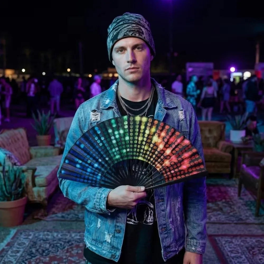 Gradient Colorful Folding Hand Fan 23cm | Reflective Rave Fan Folding Hand Fan Nixie