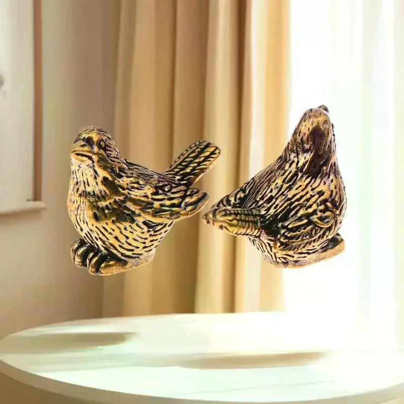 4pcs Mini Brass Bird Ornaments – Outdoor Birdbath Décor