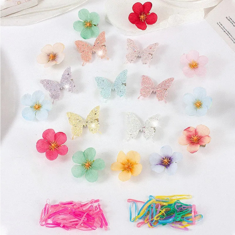 784-Pc Girls Pink Pearl Butterfly Hair Clips & Scrunchies Set Hair Accessories Set Nixie