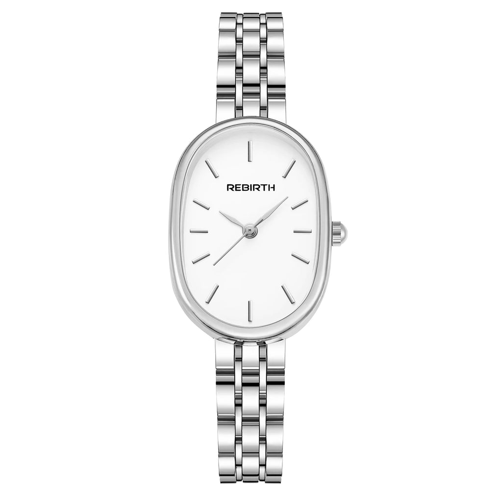 REBIRTH Retro Oval Roman Numeral Women's Quartz Watch Women's Quartz Watch Nixie Silver