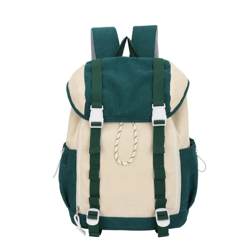 Vintage Corduroy Color-Block Backpack – Women's Artsy Bag Corduroy Backpack Nixie Green