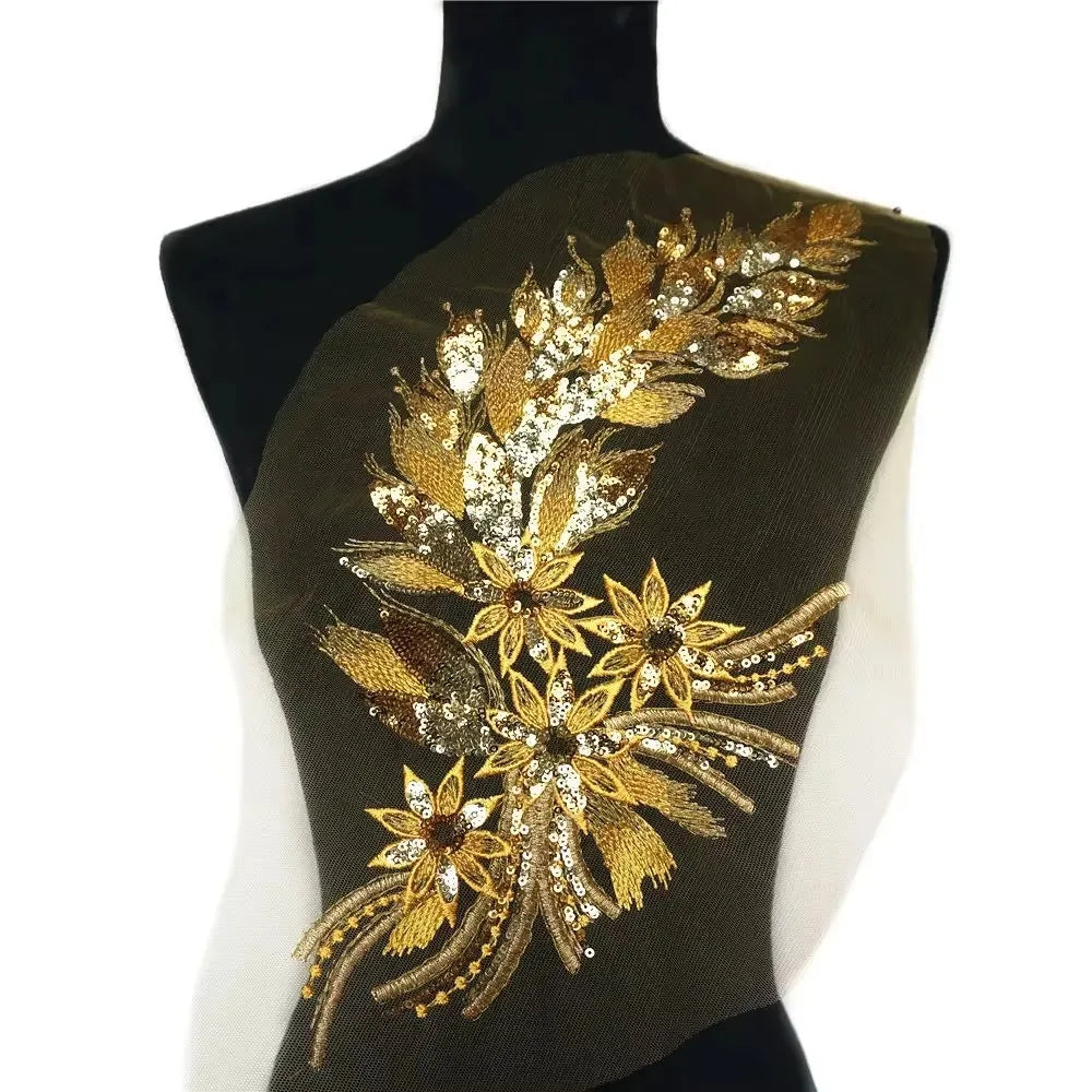 Sequined Floral Embroidery Sew-On Patch | Lace Trim DIY