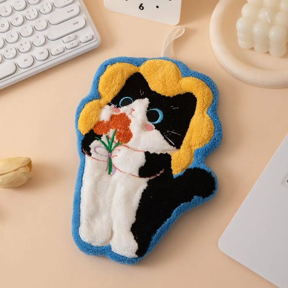 Cute Cat Coral Fleece Hand Towel – Soft & Absorbent Coral Fleece Hand Towel Nixie